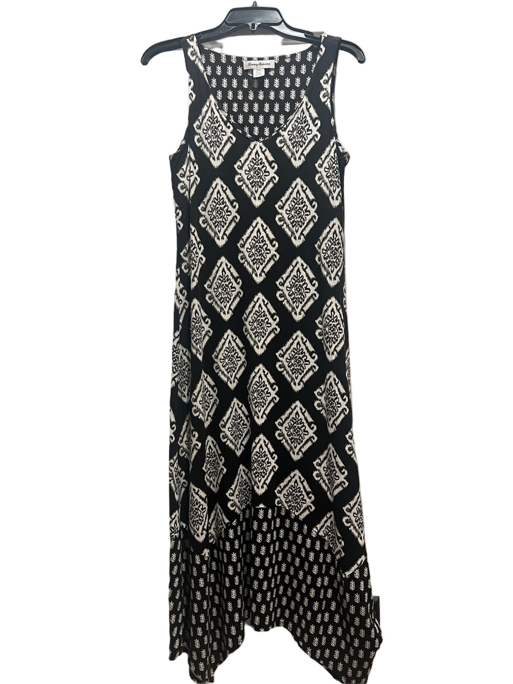 Tommy Bahama Black and White Sleeveless Maxi Dress with Diamond Medallion Print